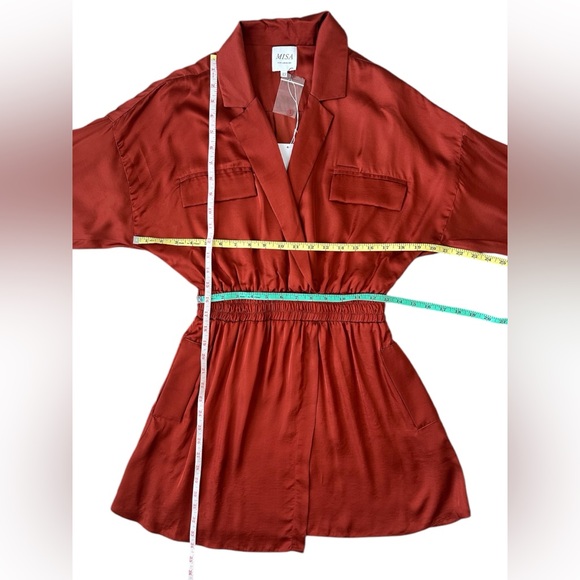 Misa Los Angeles Burnt Orange Satin Long Sleeve Mini Dress Women XS Small Medium - Picture 8 of 12
